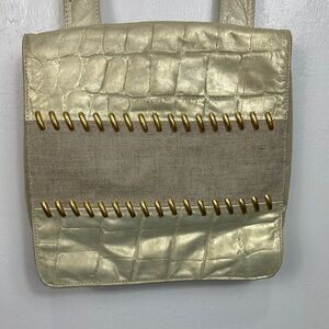 Vintage Samir Gold Leather Shoulder Bag Front Magnetic Flap Closure Made in USA